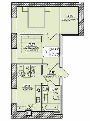 1-комнатная 47.2 м² в ЖК Западный от 16 500 грн/м², Винница