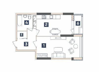 1-кімнатна 46.98 м² в ЖК Central від 22 100 грн/м², Запоріжжя