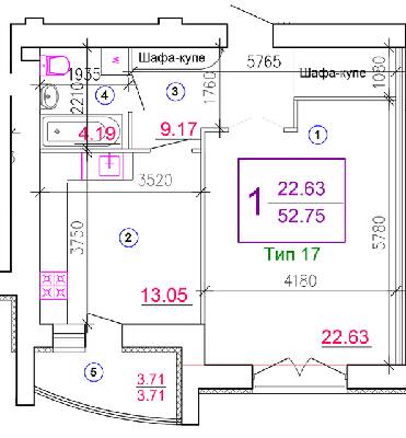 1-комнатная 52.75 м² в ЖМ Подолье от застройщика, Винница