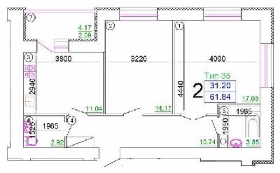 2-комнатная 61.84 м² в Мкрн Академический от 15 250 грн/м², Винница