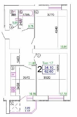 2-комнатная 62.6 м² в Мкрн Академический от 15 250 грн/м², Винница