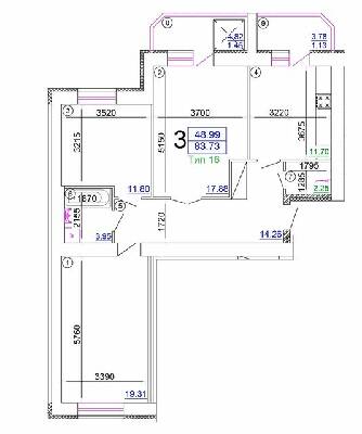 3-комнатная 83.73 м² в Мкрн Академический от 16 500 грн/м², Винница