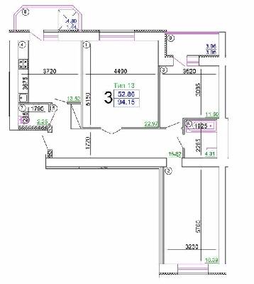 3-комнатная 94.15 м² в Мкрн Академический от 16 500 грн/м², Винница