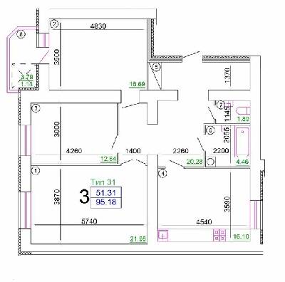 3-комнатная 95.18 м² в Мкрн Академический от 16 500 грн/м², Винница
