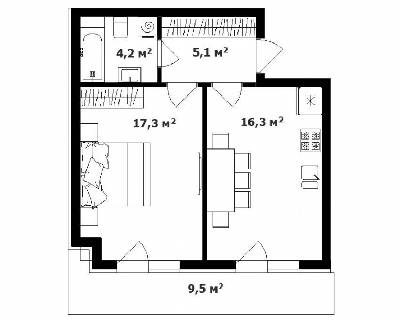 1-кімнатна 44 м² в ЖК Карпатського від забудовника, с. Минай