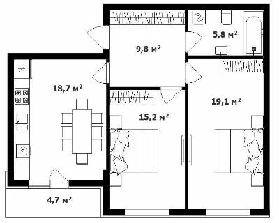 2-комнатная 69 м² в ЖК Карпатского от 21 950 грн/м², с. Минай