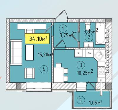1-кімнатна 34.1 м² в ЖК Modern від 19 150 грн/м², Ужгород