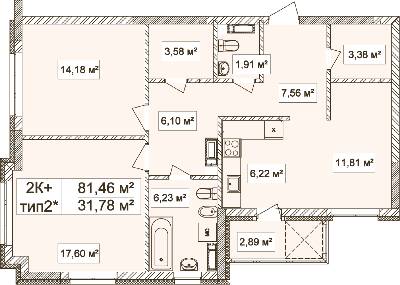 2-кімнатна 81.46 м² в ЖК Лук'янівський каскад від 36 284 грн/м², Київ