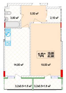 1-комнатная 47.6 м² в ЖК Кузьминский 2 от 22 500 грн/м², Киев
