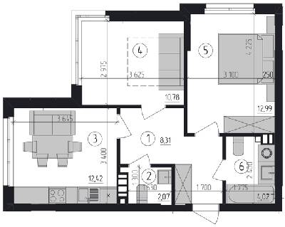 2-комнатная 50.59 м² в ЖК Район-2 от застройщика, Киев