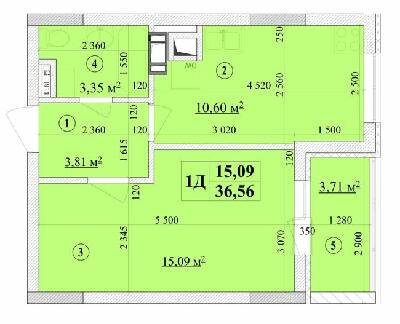 1-кімнатна 36.56 м² в ЖК Будинок на Волошина від 27 400 грн/м², Київ