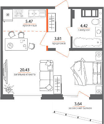 1-комнатная 37.05 м² в ЖК Welcome Home на Стеценко от 28 000 грн/м², Киев
