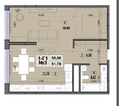 1-кімнатна 51.78 м² в ЖК Клубний від 28 500 грн/м², Київ