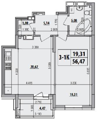 1-комнатная 56.47 м² в ЖК Русановская Гавань от 34 500 грн/м², Киев