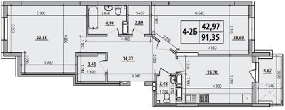 2-комнатная 91.35 м² в ЖК Русановская Гавань от 28 700 грн/м², Киев