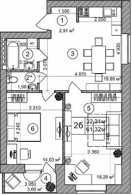 2-комнатная 61.32 м² в КД Greenwood от 29 400 грн/м², Киев
