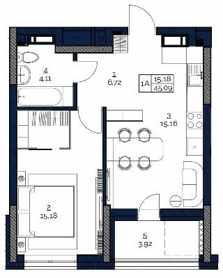 1-кімнатна 45.09 м² в ЖК POLARIS Home&Plaza від забудовника, Київ