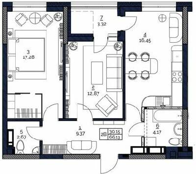 2-кімнатна 66.13 м² в ЖК POLARIS Home&Plaza від 21 489 грн/м², Київ