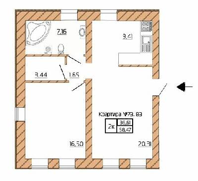 2-комнатная 58.47 м² в КД Corner от застройщика, Киев