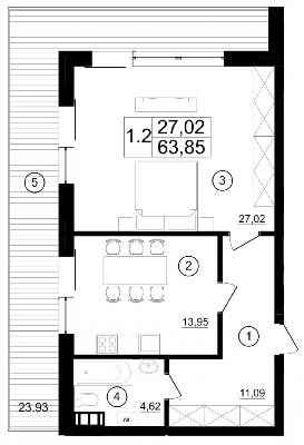 1-комнатная 63.85 м² в КД M29 от 88 100 грн/м², Киев