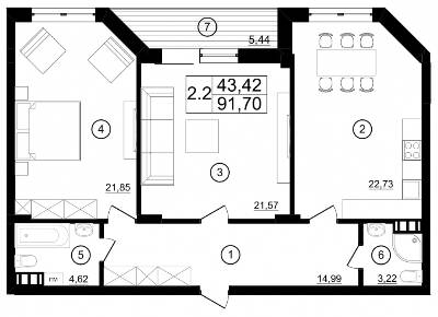 2-комнатная 91.7 м² в КД M29 от 99 800 грн/м², Киев