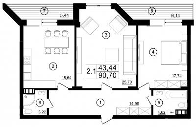 2-комнатная 90.7 м² в КД M29 от 88 100 грн/м², Киев