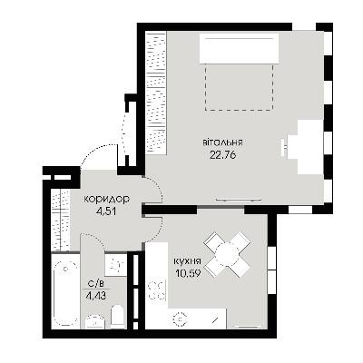 1-кімнатна 42.29 м² в ЖК Echo Park 2 від 35 000 грн/м², с. Петропавлівська Борщагівка