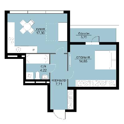 1-кімнатна 45.04 м² в ЖК Echo Park 2 від 35 000 грн/м², с. Петропавлівська Борщагівка