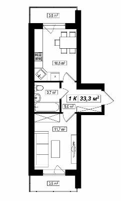 1-комнатная 33.3 м² в ЖК Амстердам от 16 350 грн/м², с. Белогородка