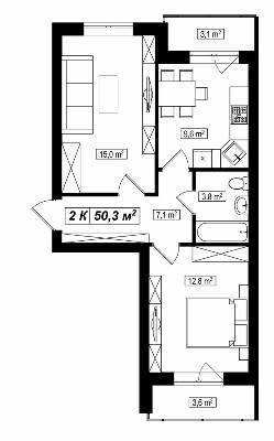 2-комнатная 50.3 м² в ЖК Амстердам от 13 750 грн/м², с. Белогородка