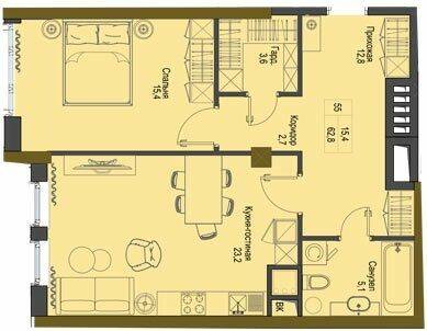 1-кімнатна 62.8 м² в ЖК Перший Французький від 45 400 грн/м², Одеса