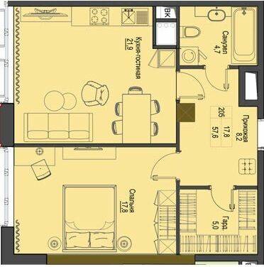 1-кімнатна 57.6 м² в ЖК Перший Французький від 45 400 грн/м², Одеса