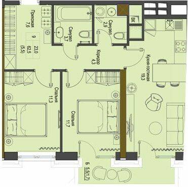 2-кімнатна 62.5 м² в ЖК Перший Французький від 44 000 грн/м², Одеса