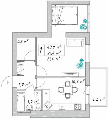 1-кімнатна 43.8 м² в ЖК Нова Конча-Заспа від 26 000 грн/м², с. Ходосівка