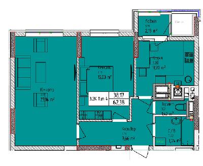 2-кімнатна 62.38 м² в ЖК Піонерський квартал від 23 000 грн/м², м. Вишневе