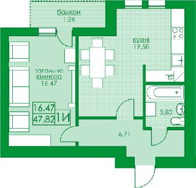 1-кімнатна 47.82 м² в ЖК Київський від 14 800 грн/м², м. Буча