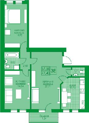 3-кімнатна 77.43 м² в ЖК Київський від 15 200 грн/м², м. Буча