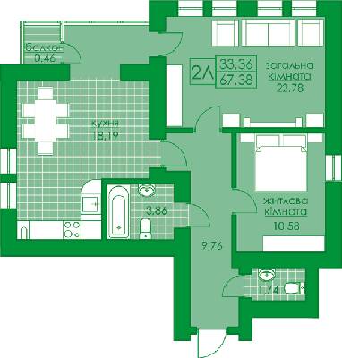 2-кімнатна 67.38 м² в ЖК Київський від 16 300 грн/м², м. Буча