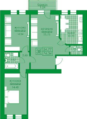 3-кімнатна 74.34 м² в ЖК Київський від 19 500 грн/м², м. Буча