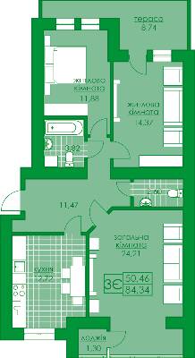 3-кімнатна 84.34 м² в ЖК Київський від 19 500 грн/м², м. Буча