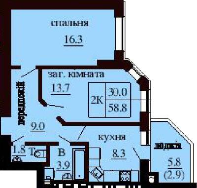 2-комнатная 58.8 м² в ЖК София Сити от застройщика, с. Софиевская Борщаговка