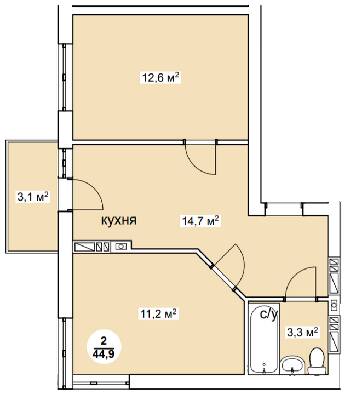 2-кімнатна 44.9 м² в ЖК Нова Данія від 20 900 грн/м², с. Софіївська Борщагівка