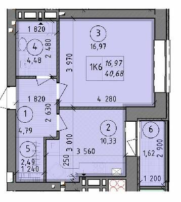 1-комнатная 40.68 м² в ЖК Французский бульвар от застройщика, г. Вышгород