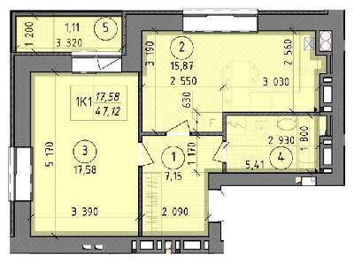 1-комнатная 47.12 м² в ЖК Французский бульвар от застройщика, г. Вышгород