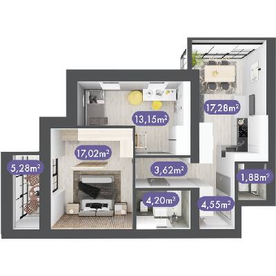 2-кімнатна 66.98 м² в ЖК Desna Park Residence від 13 750 грн/м², с. Зазим`я
