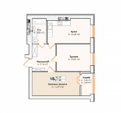1-комнатная 61.44 м² в ЖК Life от 17 000 грн/м², пгт Гостомель