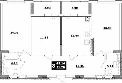 3-кімнатна 91.76 м² в ЖК Обухівський ключ від забудовника, м. Обухів
