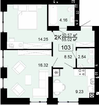 2-кімнатна 55.02 м² в ЖК City Lake від 17 500 грн/м², с. Шевченкове
