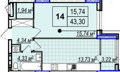 1-кімнатна 43.3 м² в ЖК Park Plaza від 29 900 грн/м², смт Чабани