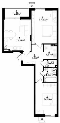 2-комнатная 71.38 м² в ЖК Residence от 14 500 грн/м², г. Мироновка